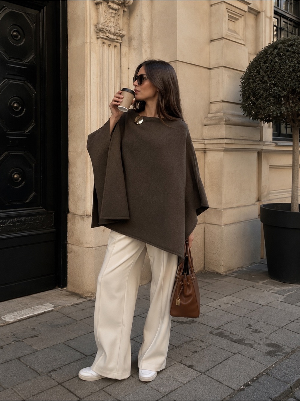ZARA Wool Blend Asymmetrical Poncho Cape NWT Olive Gray Size M